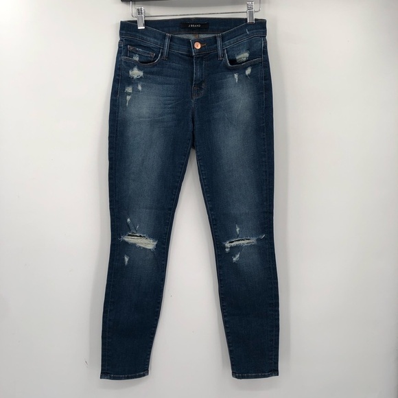 J BRAND Ankle Crop Jeans Skinny Distressed Ripped Stretch Denim Women 27 Affin - Picture 2 of 8